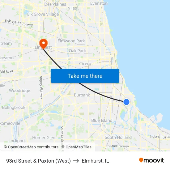 93rd Street & Paxton (West) to Elmhurst, IL map