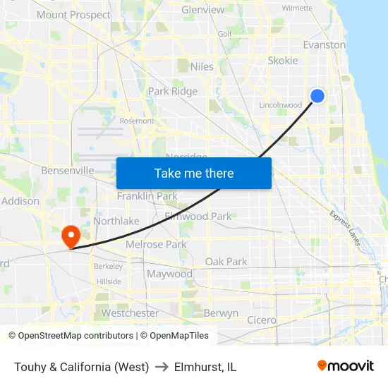 Touhy & California (West) to Elmhurst, IL map