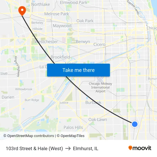 103rd Street & Hale (West) to Elmhurst, IL map