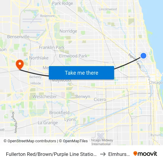 Fullerton Red/Brown/Purple Line Station (West) to Elmhurst, IL map