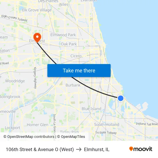 106th Street & Avenue O (West) to Elmhurst, IL map