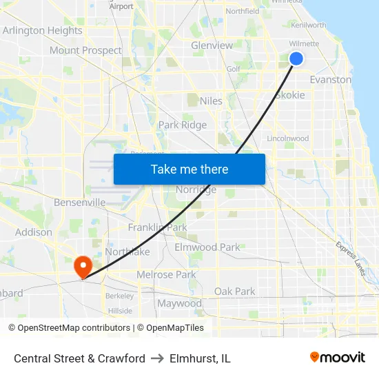 Central Street & Crawford to Elmhurst, IL map