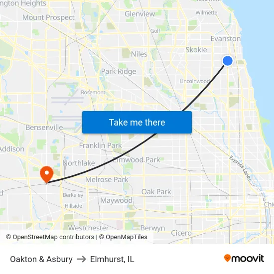 Oakton & Asbury to Elmhurst, IL map