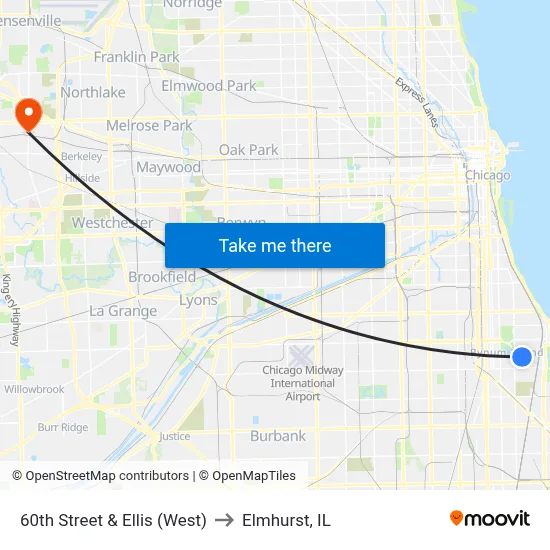 60th Street & Ellis (West) to Elmhurst, IL map