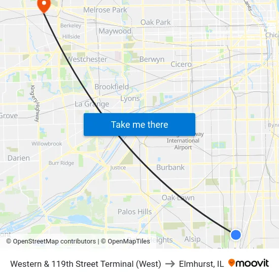 Western & 119th Street Terminal (West) to Elmhurst, IL map