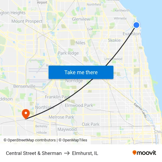 Central Street & Sherman to Elmhurst, IL map