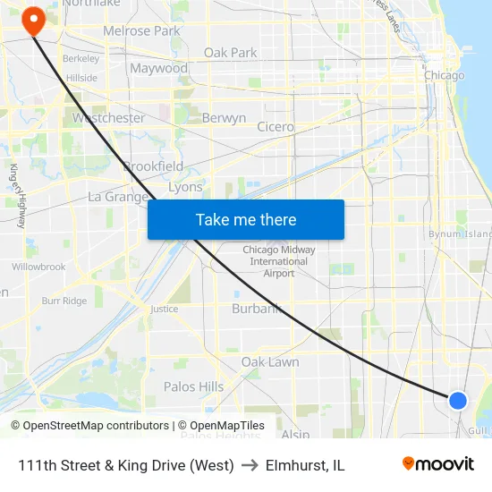 111th Street & King Drive (West) to Elmhurst, IL map