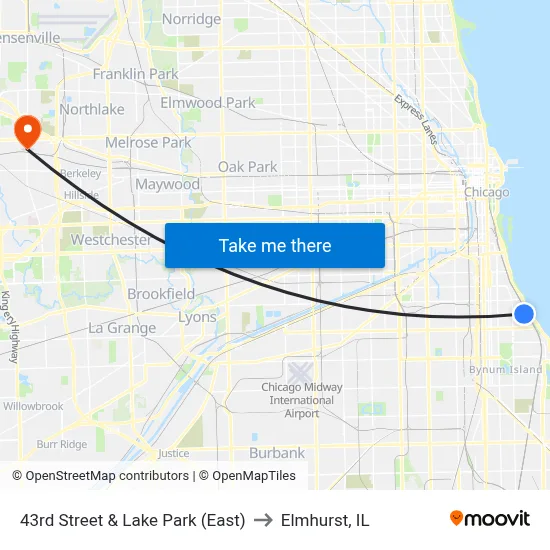 43rd Street & Lake Park (East) to Elmhurst, IL map