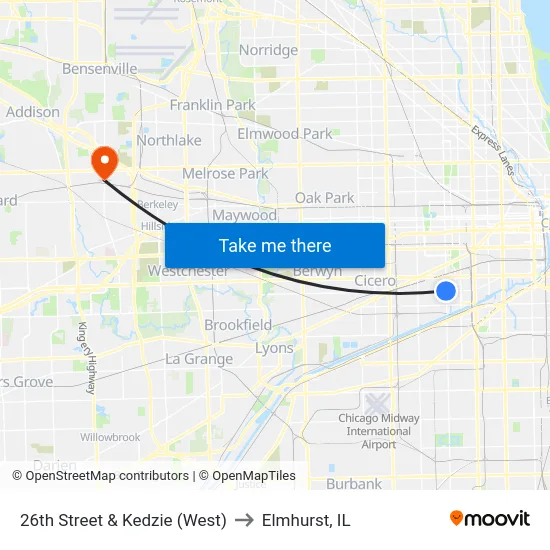 26th Street & Kedzie (West) to Elmhurst, IL map