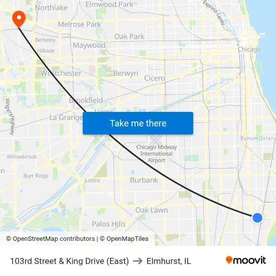 103rd Street & King Drive (East) to Elmhurst, IL map