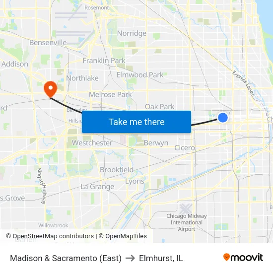 Madison & Sacramento (East) to Elmhurst, IL map