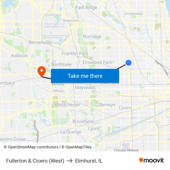 Fullerton & Cicero (West) to Elmhurst, IL map