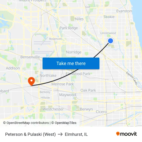 Peterson & Pulaski (West) to Elmhurst, IL map