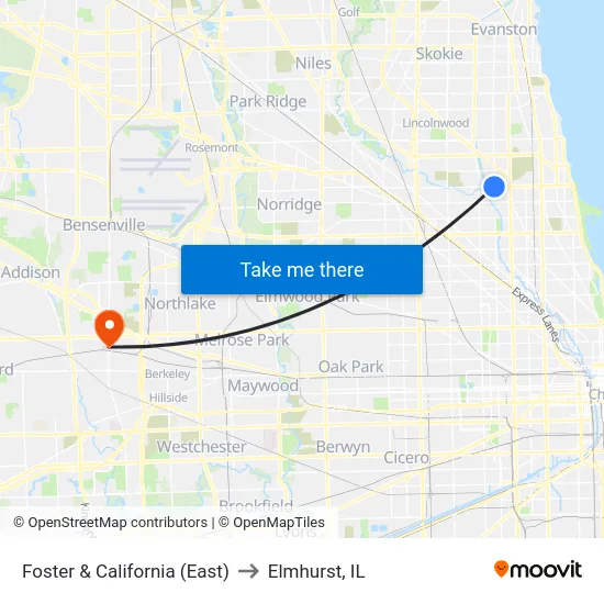 Foster & California (East) to Elmhurst, IL map