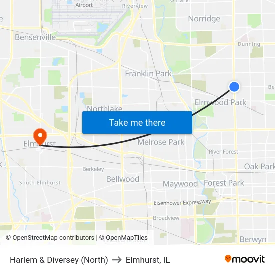 Harlem & Diversey (North) to Elmhurst, IL map