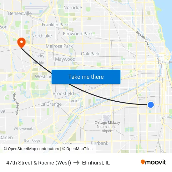 47th Street & Racine (West) to Elmhurst, IL map