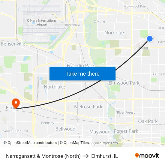 Narragansett & Montrose (North) to Elmhurst, IL map