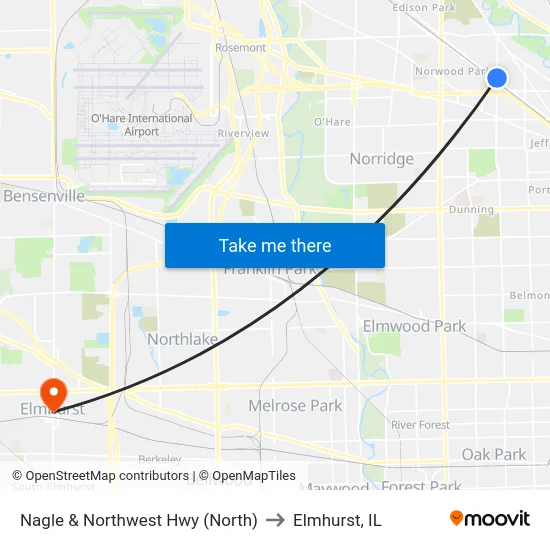 Nagle & Northwest Hwy (North) to Elmhurst, IL map