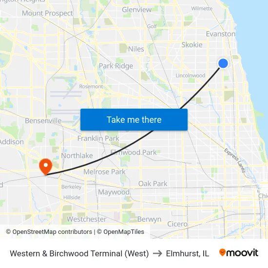 Western & Birchwood Terminal (West) to Elmhurst, IL map