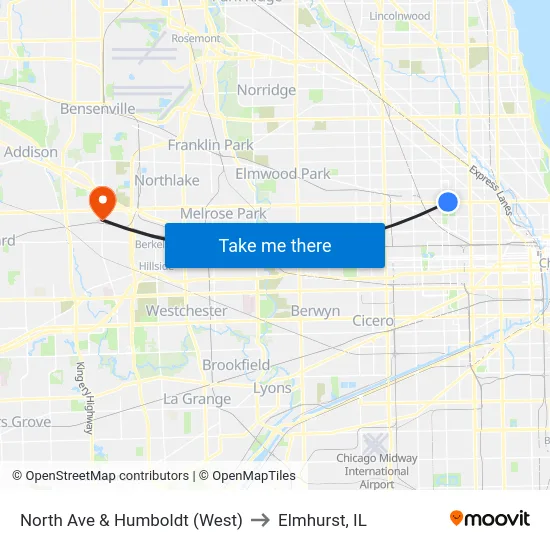 North Ave & Humboldt (West) to Elmhurst, IL map