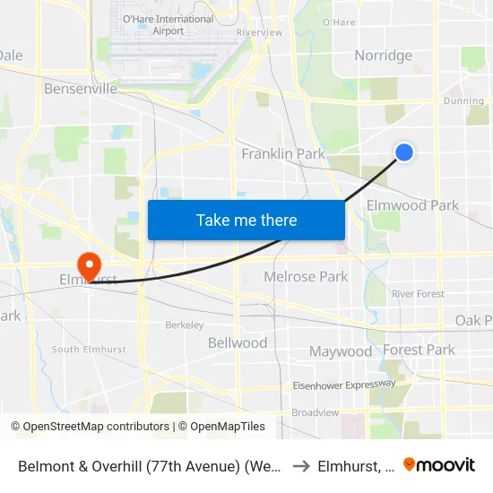 Belmont & Overhill (77th Avenue) (West) to Elmhurst, IL map