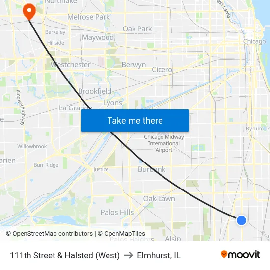 111th Street & Halsted (West) to Elmhurst, IL map