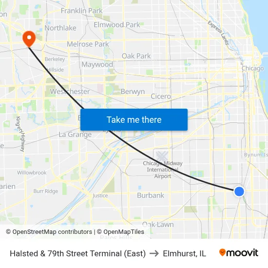 Halsted & 79th Street Terminal (East) to Elmhurst, IL map