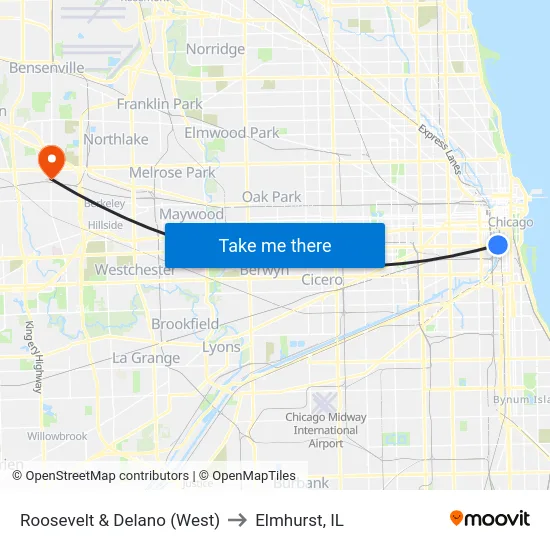 Roosevelt & Delano (West) to Elmhurst, IL map