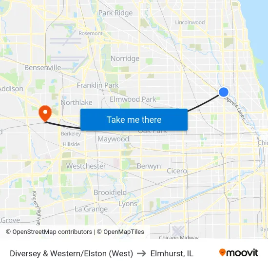 Diversey & Western/Elston (West) to Elmhurst, IL map