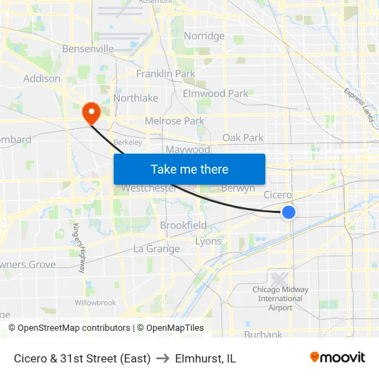 Cicero & 31st Street (East) to Elmhurst, IL map