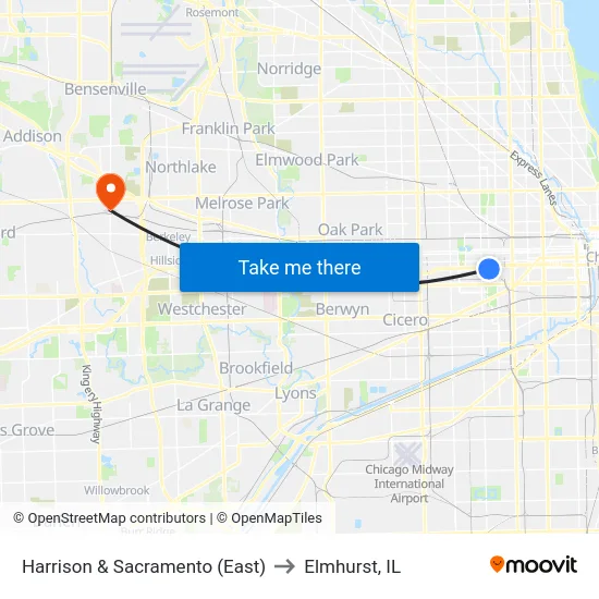 Harrison & Sacramento (East) to Elmhurst, IL map