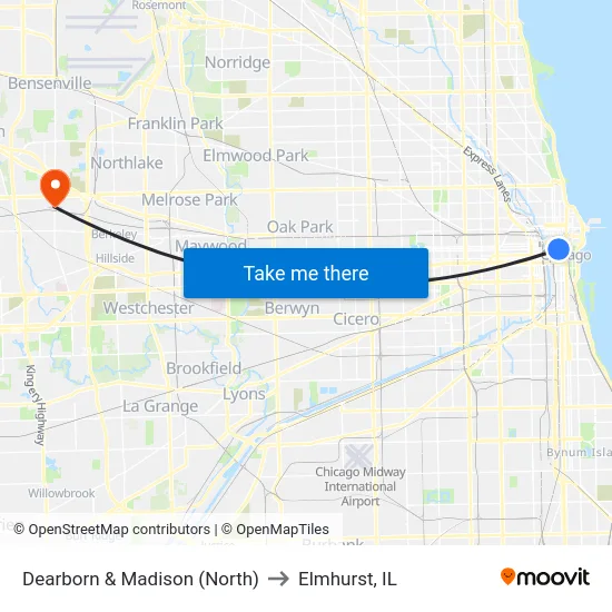 Dearborn & Madison (North) to Elmhurst, IL map