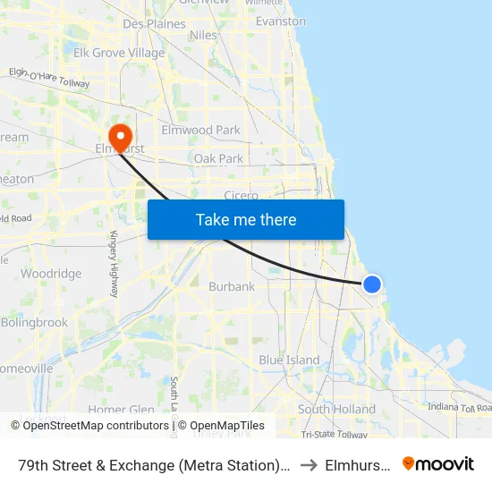 79th Street & Exchange (Metra Station) (West) to Elmhurst, IL map