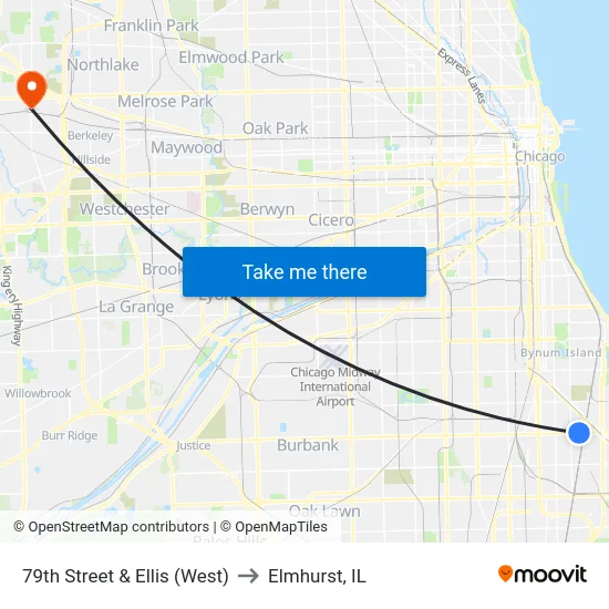 79th Street & Ellis (West) to Elmhurst, IL map