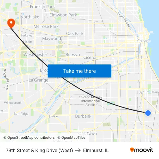 79th Street & King Drive (West) to Elmhurst, IL map