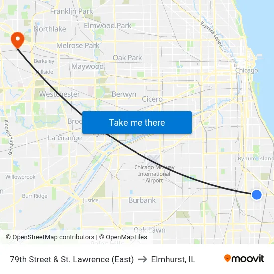 79th Street & St. Lawrence (East) to Elmhurst, IL map