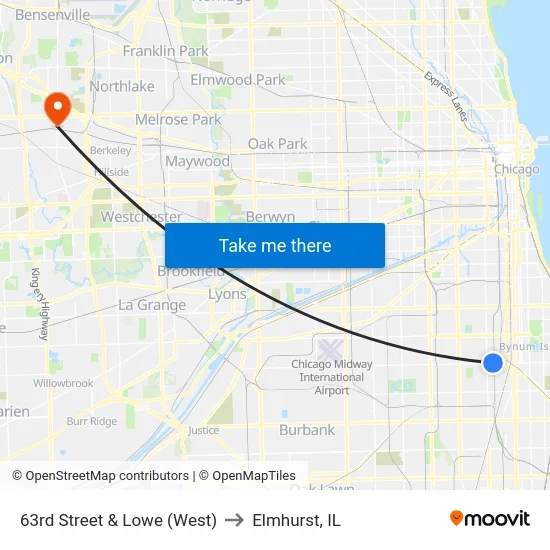 63rd Street & Lowe (West) to Elmhurst, IL map
