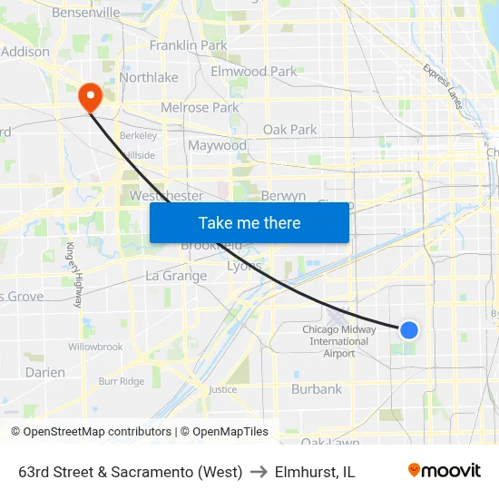 63rd Street & Sacramento (West) to Elmhurst, IL map