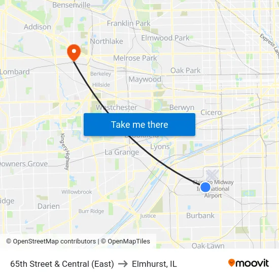 65th Street & Central (East) to Elmhurst, IL map