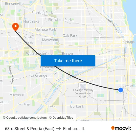 63rd Street & Peoria (East) to Elmhurst, IL map