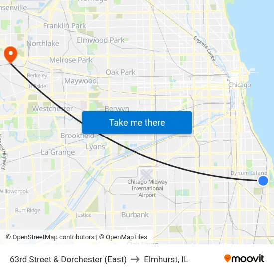63rd Street & Dorchester (East) to Elmhurst, IL map
