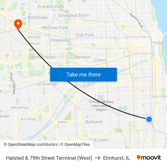 Halsted & 79th Street Terminal (West) to Elmhurst, IL map