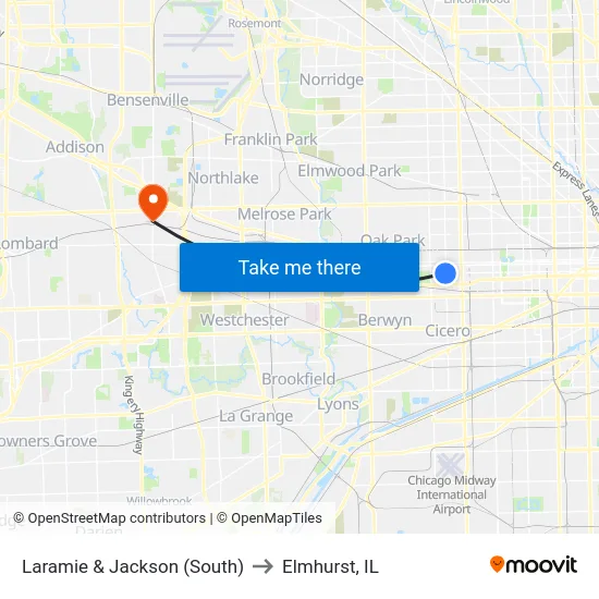 Laramie & Jackson (South) to Elmhurst, IL map
