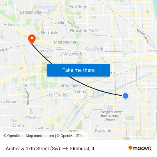 Archer & 47th Street (Sw) to Elmhurst, IL map