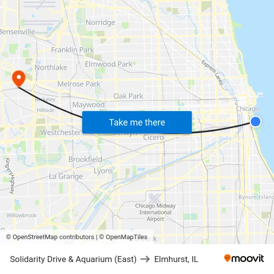 Solidarity Drive & Aquarium (East) to Elmhurst, IL map