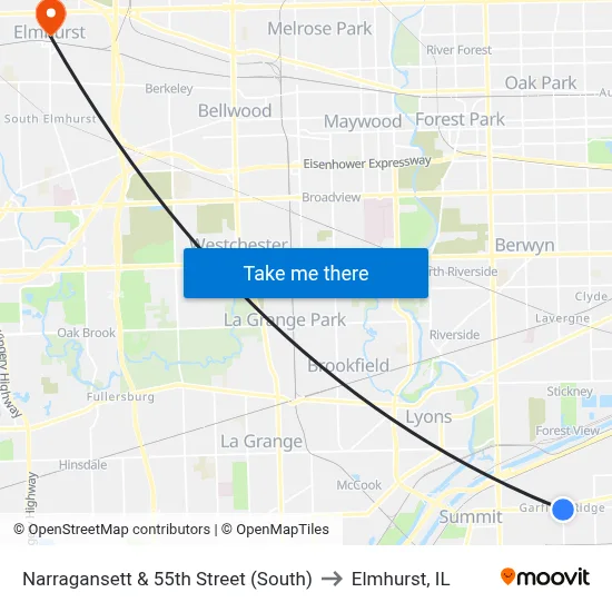 Narragansett & 55th Street (South) to Elmhurst, IL map