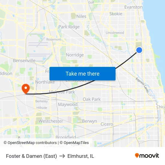 Foster & Damen (East) to Elmhurst, IL map