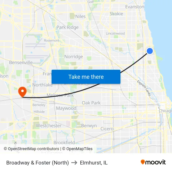 Broadway & Foster (North) to Elmhurst, IL map