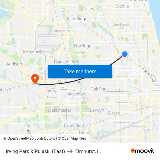 Irving Park & Pulaski (East) to Elmhurst, IL map