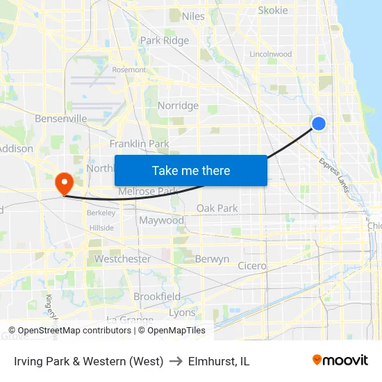Irving Park & Western (West) to Elmhurst, IL map